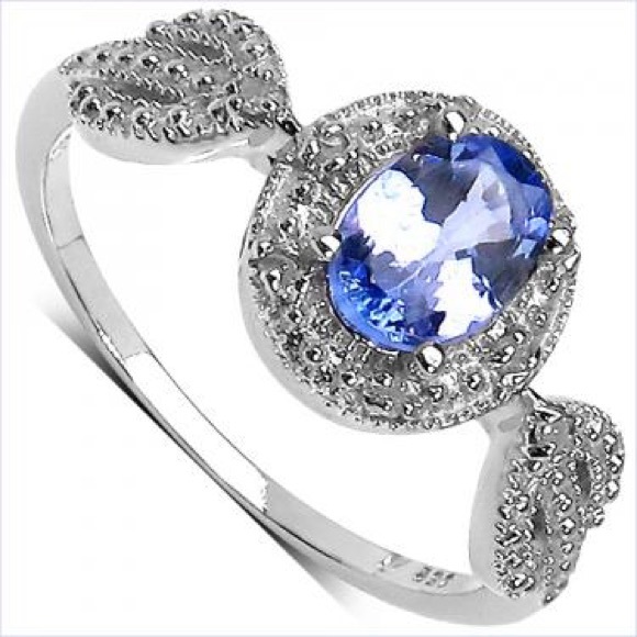 Stunning Women Rhoduim  Over Sterling  Diamond full 0.75 CTW Tanzanite Size 7